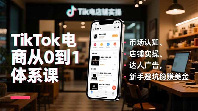 TikTok电商从0到1体系课，市场认知、店铺实操、达人广告，新手避坑稳赚美金-送财鼠