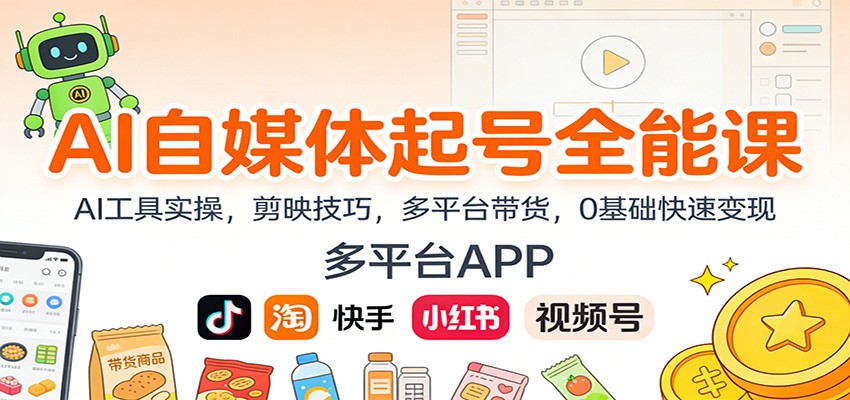 AI自媒体起号全能课：AI工具实操，剪映技巧，多平台带货，0基础快速变现-送财鼠