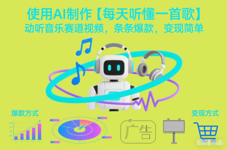 使用AI制作【每天听懂一首歌】动听音乐赛道视频，条条爆款，变现简单-送财鼠