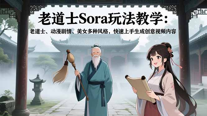 老道士Sora玩法教学：老道士、动漫剧情、美女多种风格，快速上手生成创意视频内容-送财鼠