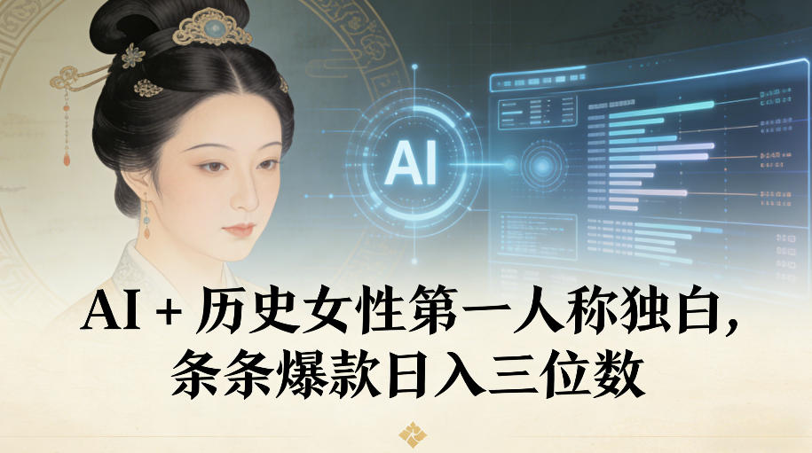 AI+历史女性第一人称独白，条条爆款日入三位数-送财鼠