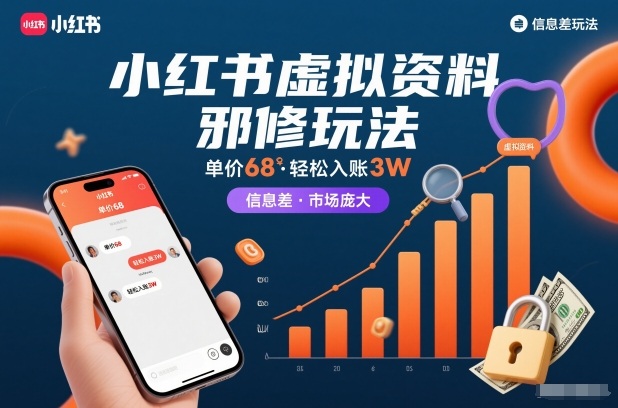 小红书虚拟资料邪修玩法，单价68，轻松入账3W，信息差玩法，市场庞大-送财鼠