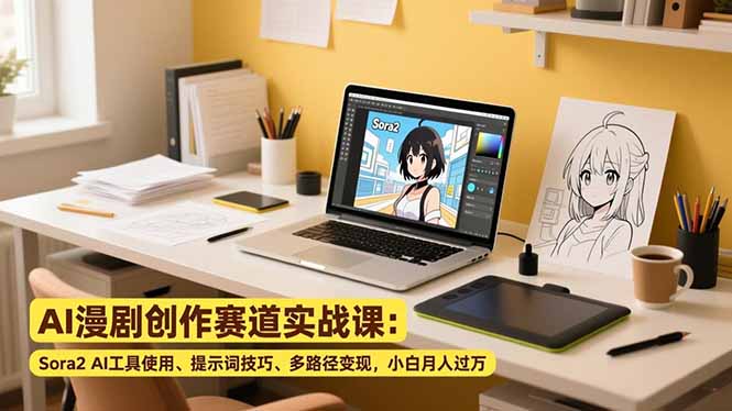 AI漫剧创作赛道实战课：Sora2 AI工具使用、提示词技巧、多路径变现，小白月入过万-送财鼠