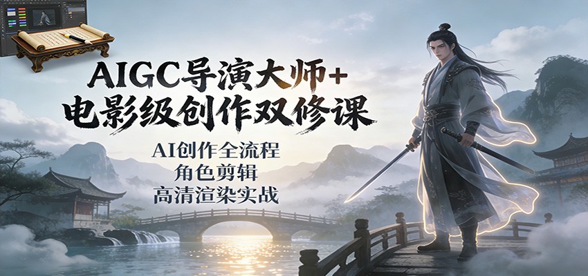 AIGC导演大师+电影级创作双修课：AI创作全流程、角色剪辑、高清渲染实战-送财鼠