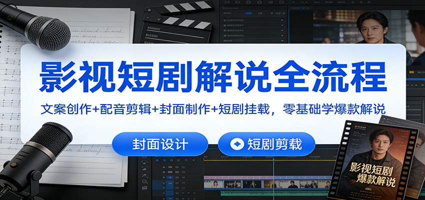 影视短剧解说全流程：文案创作+配音剪辑+封面制作+短剧挂载，零基础学爆款解说-送财鼠