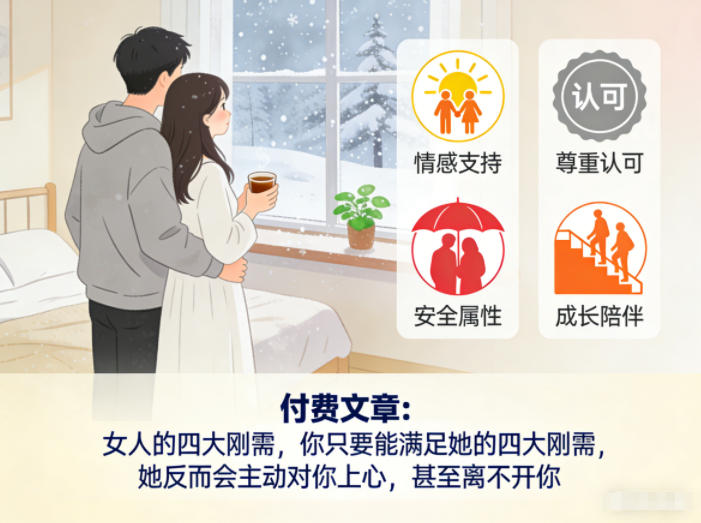 付费文章：女人的四大刚需，你只要能满足她的四大刚需，她反而会主动对你上心，甚至离不开你-送财鼠
