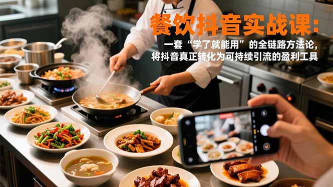 餐饮抖音实战课：一套“学了就能用”的全链路方法论，将抖音真正转化为可持续引流的盈利工具-送财鼠