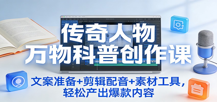 传奇人物万物科普创作课：文案准备+剪辑配音+素材工具，轻松产出爆款内容-送财鼠