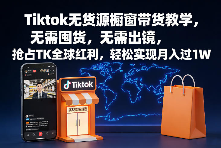 Tiktok无货源橱窗带货教学，无需囤货，无需出镜，抢占TK全球红利，轻松实现月入过1W-送财鼠