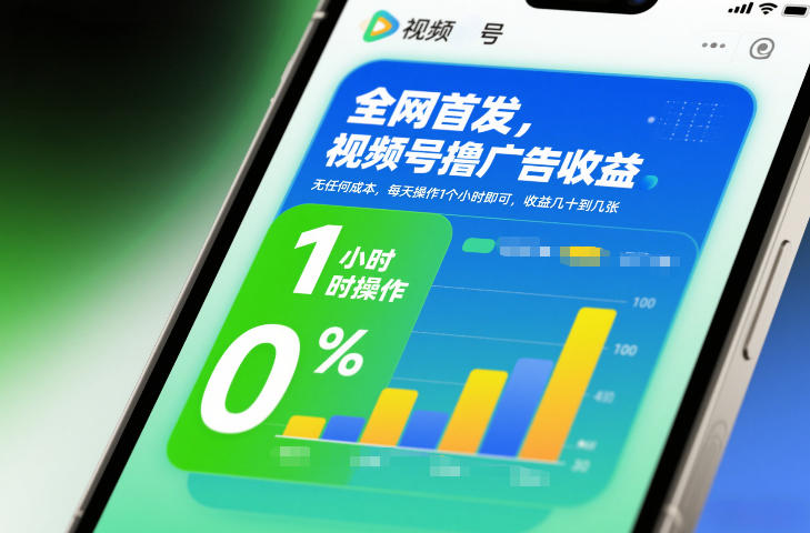 全网首发，视频号撸广告收益，无任何成本，每天操作1个小时即可，收益几十到几张-送财鼠