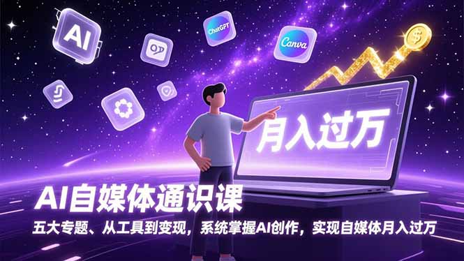 AI自媒体通识课，五大专题、从工具到变现，系统掌握AI创作，实现自媒体月入过万-送财鼠