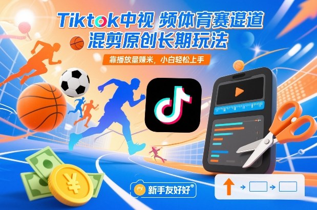 Tiktok中视频体育赛道混剪原创长期玩法，靠播放量賺米，小白轻松上手-送财鼠