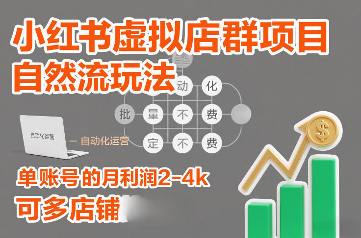 小红书虚拟店群项目，自然流玩法，批量自动化，稳定不费号，单账号的月利润2-4k，可多店矩阵-送财鼠