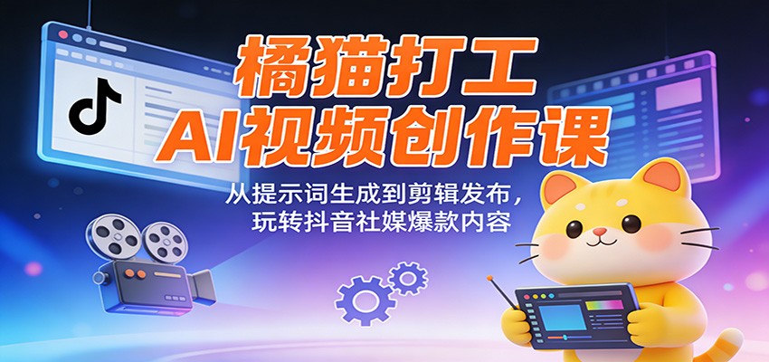 橘猫打工AI视频创作课：从提示词生成到剪辑发布，玩转抖音社媒爆款内容-送财鼠