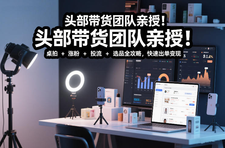 头部带货团队亲授！专业短视频实拍带货课：桌拍+涨粉+投流+选品全攻略，快速出单变现，月入2w+-送财鼠