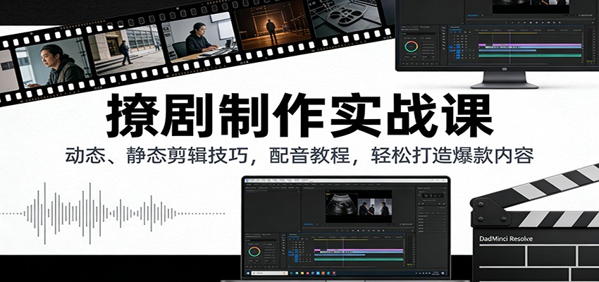 撩剧制作实战课：动态、静态剪辑技巧，配音教程，轻松打造爆款内容-送财鼠
