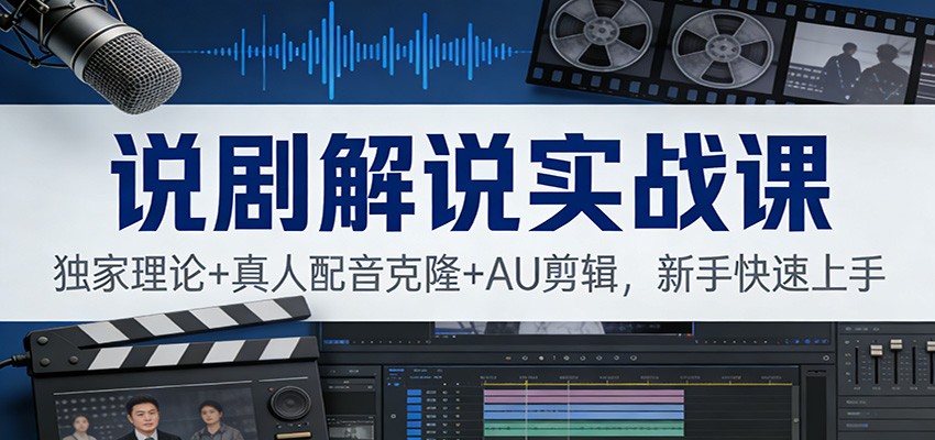 说剧解说实战课：独家理论+真人配音克隆+AU剪辑，新手快速上手-送财鼠
