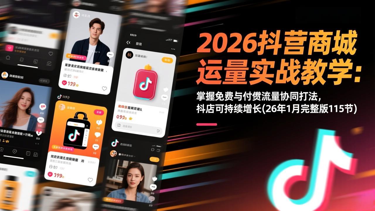 2026抖音商城运营实战教学：掌握免费与付费流量协同打法，抖店可持续增长(26年1月完整版115节-送财鼠