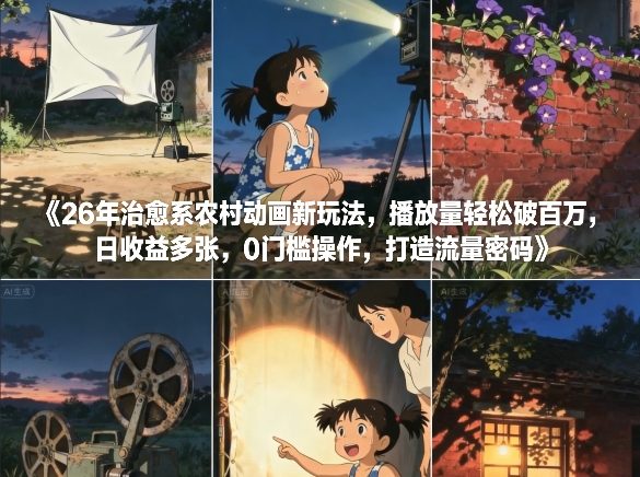 26年治愈系农村动画新玩法，播放量轻松破百万，日收益多张，0门槛操作，打造流量密码-送财鼠