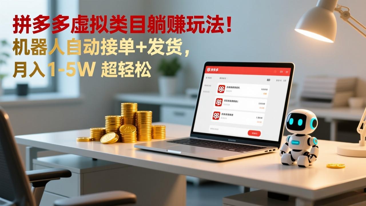 多多虚拟类目躺赚玩法！机器人自动接单+发货，月入 1-5W 超轻松-送财鼠