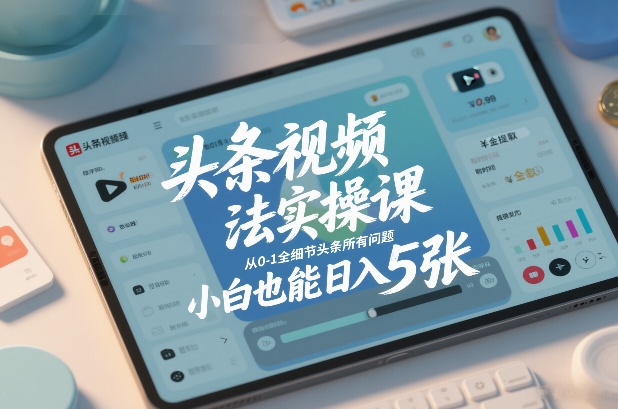 头条视频玩法实操课，从0-1全细节头条所有问题，小白也能日入5张-送财鼠