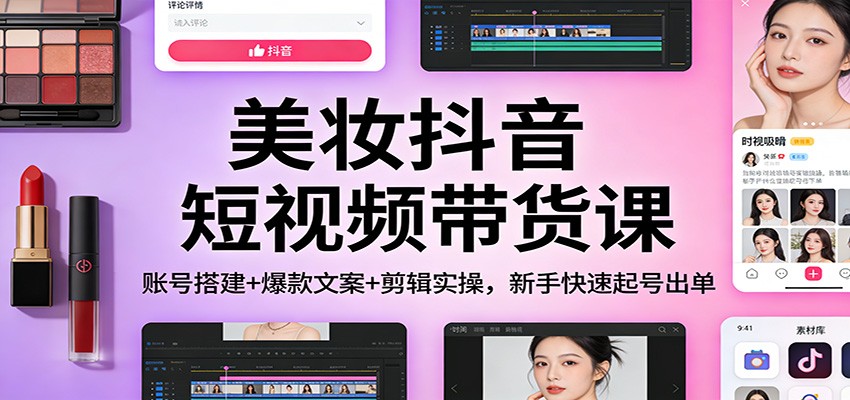 美妆抖音短视频带货课：账号搭建+爆款文案+剪辑实操，新手快速起号出单-送财鼠