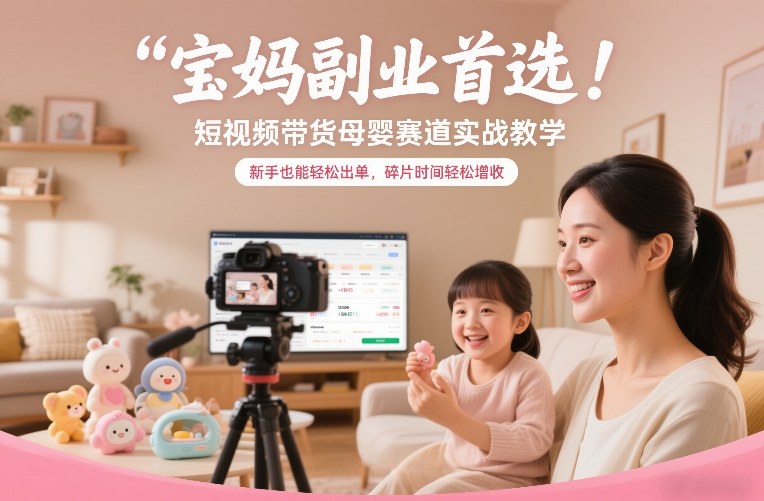 宝妈副业首选！短视频带货母婴赛道实战教学，新手也能轻松出单，碎片时间轻松增收-送财鼠