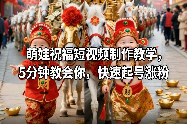 萌娃祝福短视频制作教学，5分钟教会你，快速起号涨粉-送财鼠