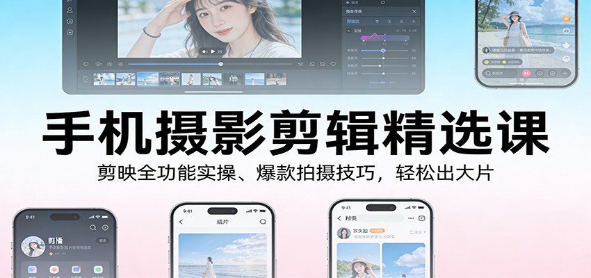 手机摄影剪辑精选课：剪映全功能实操、爆款拍摄技巧，轻松出大片-送财鼠
