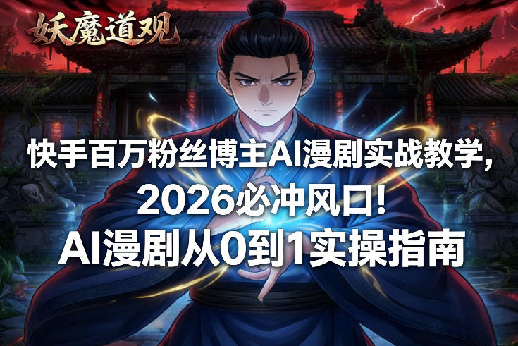 快手百万粉丝博主AI漫剧实战教学，2026必冲风口！AI漫剧从0到1实操指南-送财鼠