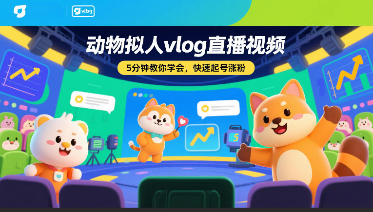 动物拟人vlog直播视频，5分钟教你学会，快速起号涨粉-送财鼠