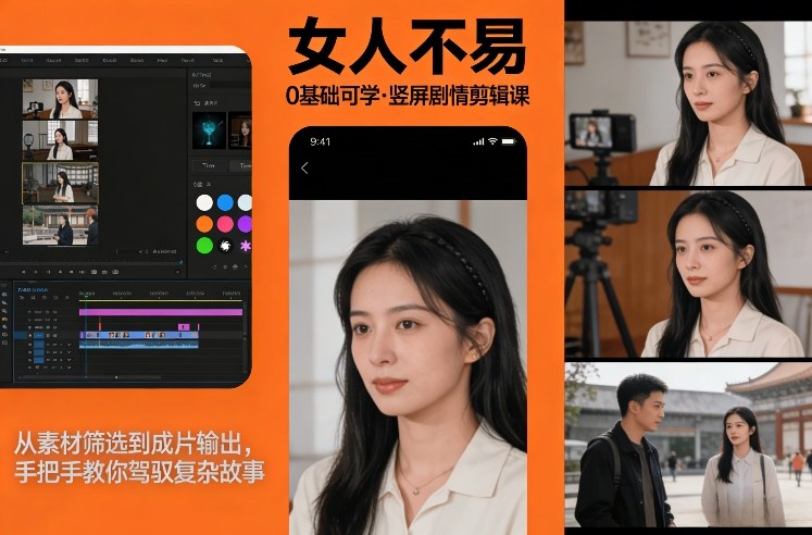 0基础可学！《女人不易》竖屏剧情剪辑课，从素材筛选到成片输出，手把手教你驾驭复杂故事-送财鼠