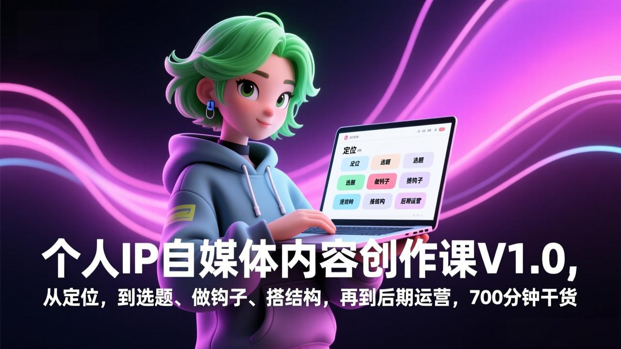 个人IP自媒体内容创作课V1.0，从定位，到选题、做钩子、搭结构，再到后期运营，700分钟干货-送财鼠