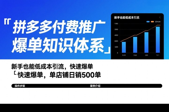拼多多付费推广爆单知识体系，新手也能低成本引流，快速爆单，单店铺日销500单-送财鼠