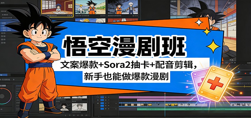 悟空漫剧班：文案爆款+Sora2抽卡+配音剪辑，新手也能做爆款漫剧-送财鼠