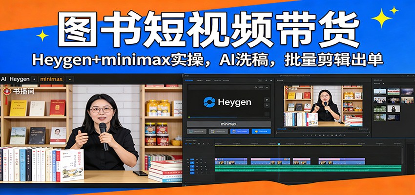 图书短视频带货：Heygen+minimax实操，AI洗稿 ，批量剪辑出单-送财鼠