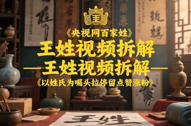 央视网百家姓–王姓视频拆解，以姓氏为噱头拉停留点赞涨粉-送财鼠
