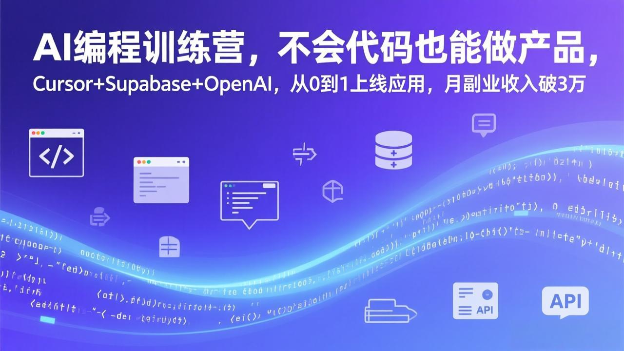 AI编程训练营，不会代码也能做产品，Cursor+Supabase+OpenAI，从0到1上线应用，月副业收入破3万-送财鼠