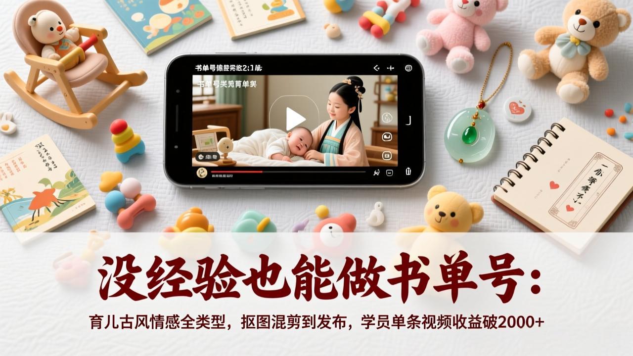 没经验也能做书单号：育儿古风情感全类型，抠图混剪到发布，学员单条视频收益破2000+-送财鼠