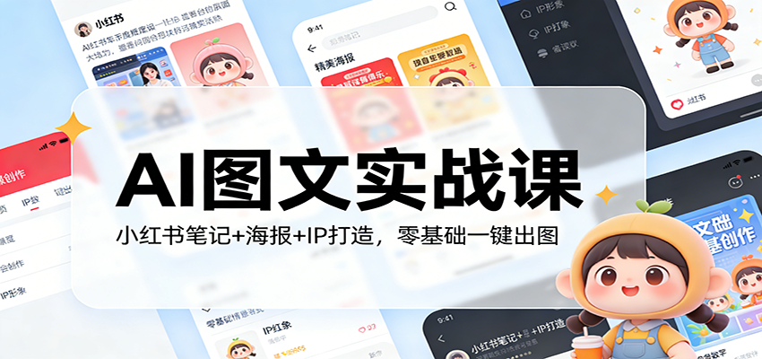 AI图文实战课：小红书笔记+海报+IP打造，零基础一键出图-送财鼠
