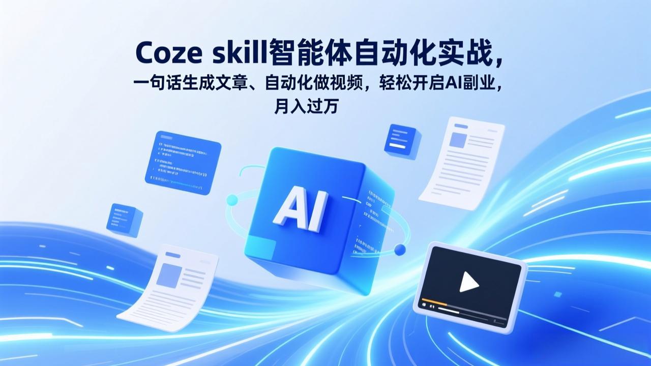 Coze skill智能体自动化实战，一句话生成文章、自动化做视频，轻松开启AI副业，月入过万-送财鼠