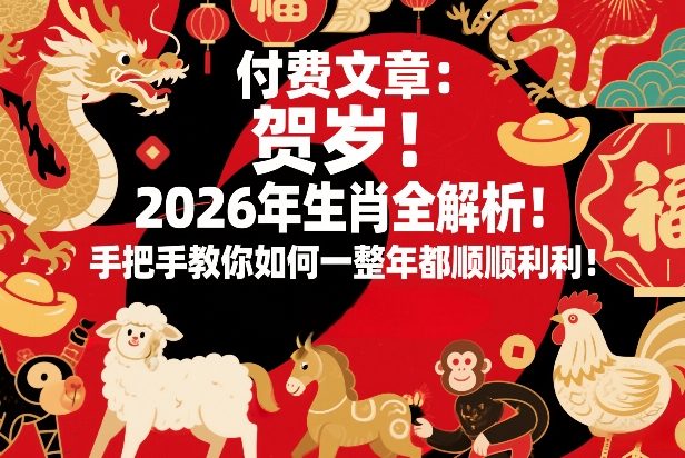 付费文章：贺岁！2026年生肖全解析！手把手教你如何一整年都顺顺利利！-送财鼠