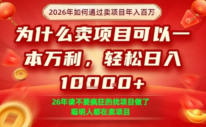 一单净利润1K+，26年想年入100个W，死磕卖项目就够了【揭秘】-送财鼠
