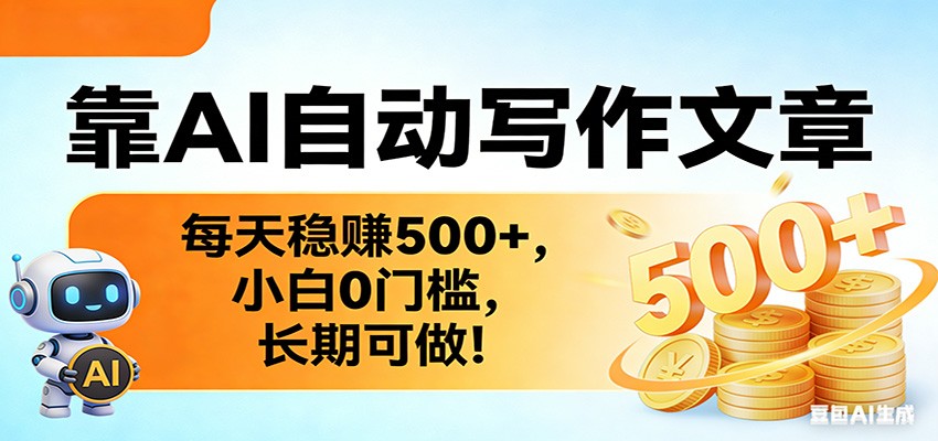 靠AI自动写作文章，每天稳赚500+，小白0门槛，长期可做！-送财鼠