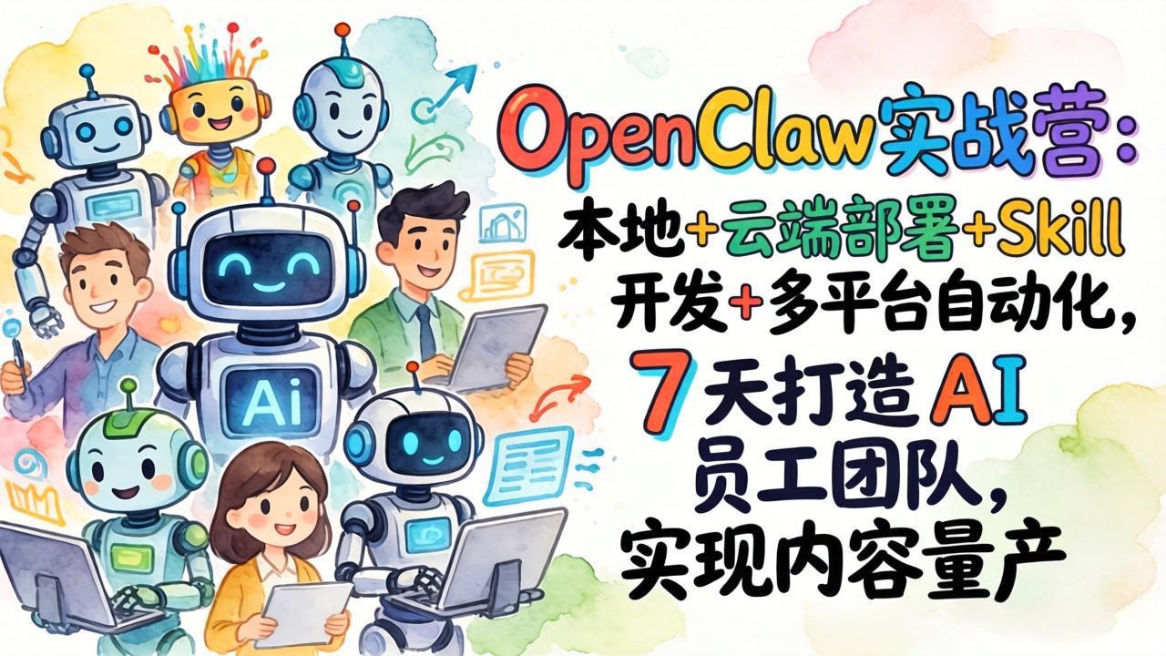OpenClaw实战营：本地+云端部署+Skill开发+多平台自动化，7 天打造 AI 员工团队，实现内容量产-送财鼠