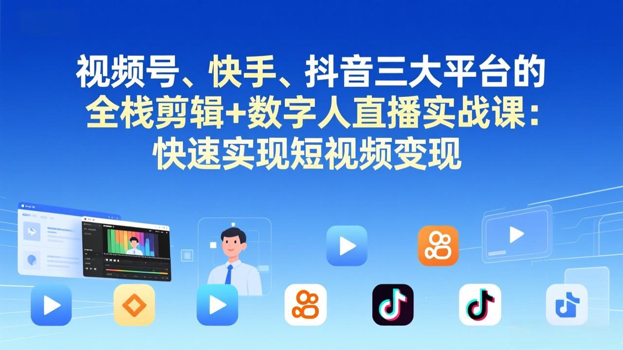 视频号+快手+抖音三大平台的全栈剪辑+数字人直播实战课-3月更新：快速实现短视频变现-送财鼠