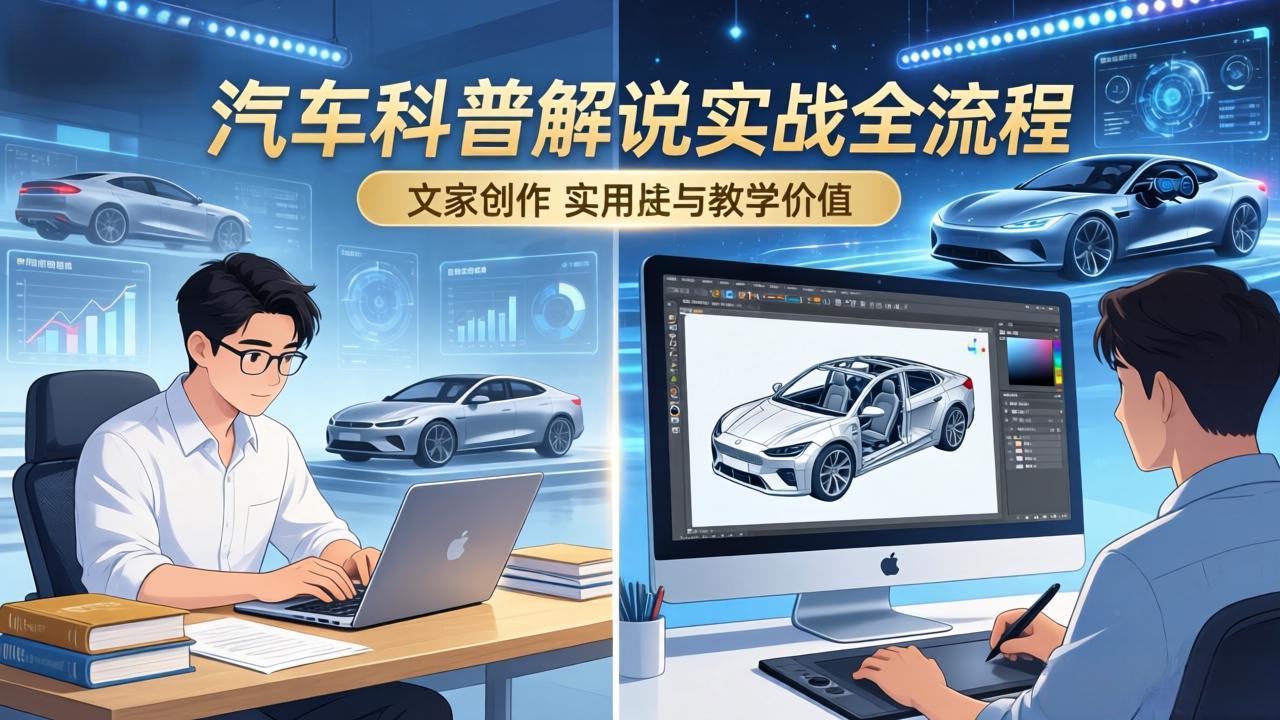 抖音汽车科普解说实战：文案+动画+画面处理+去水印全流程，打造专业汽车科普视频-送财鼠