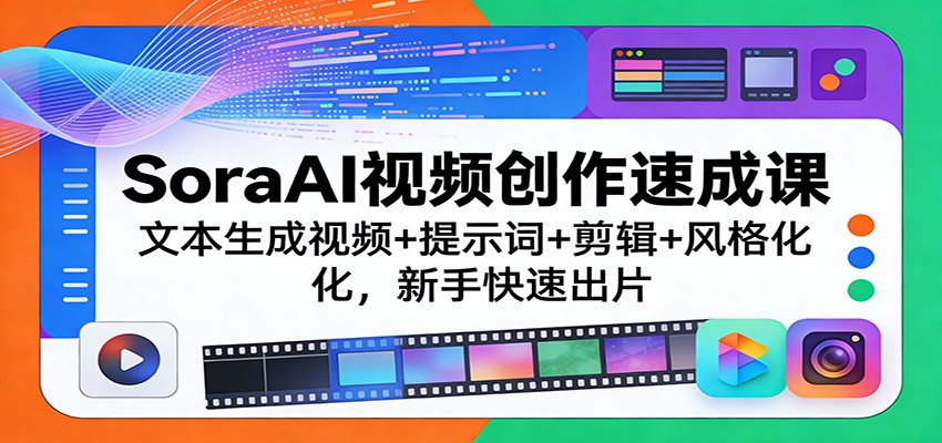 SoraAI视频创作速成课：文本生成视频+提示词+剪辑+风格化，新手快速出片-送财鼠