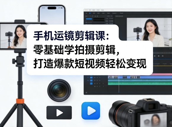 手机运镜剪辑课：零基础学拍摄剪辑，打造爆款短视频轻松变现-送财鼠