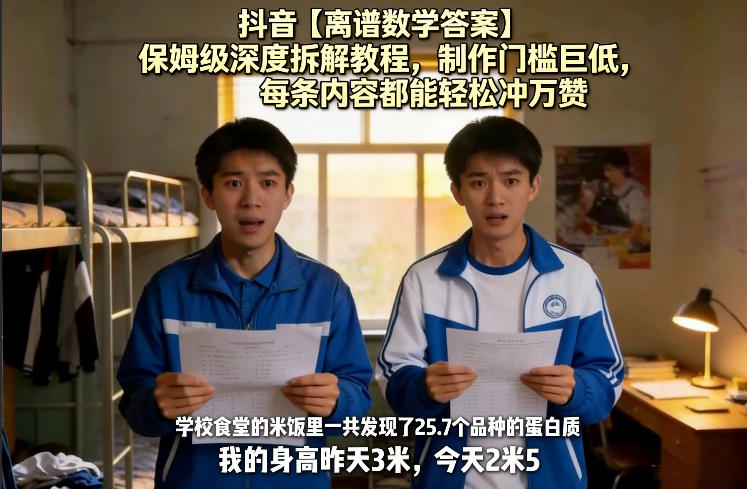 抖音【离谱数学答案】保姆级深度拆解教程，制作门槛巨低，每条内容都能轻松冲万赞，附详细步骤-送财鼠